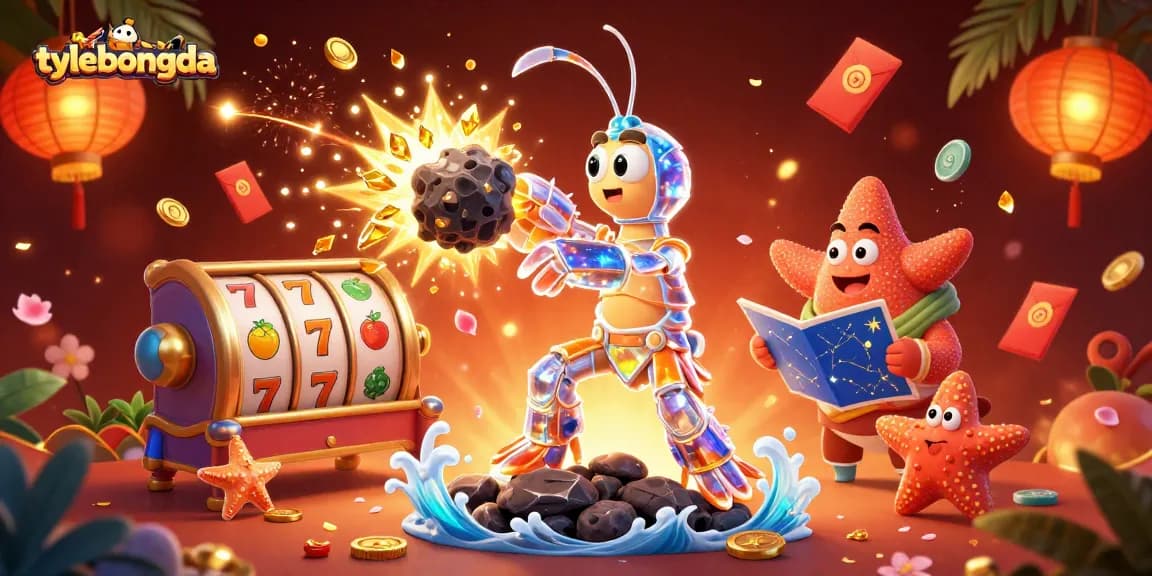 Engage in tylebongda gaming with dynamic cartoon characters among vibrant casino elements.