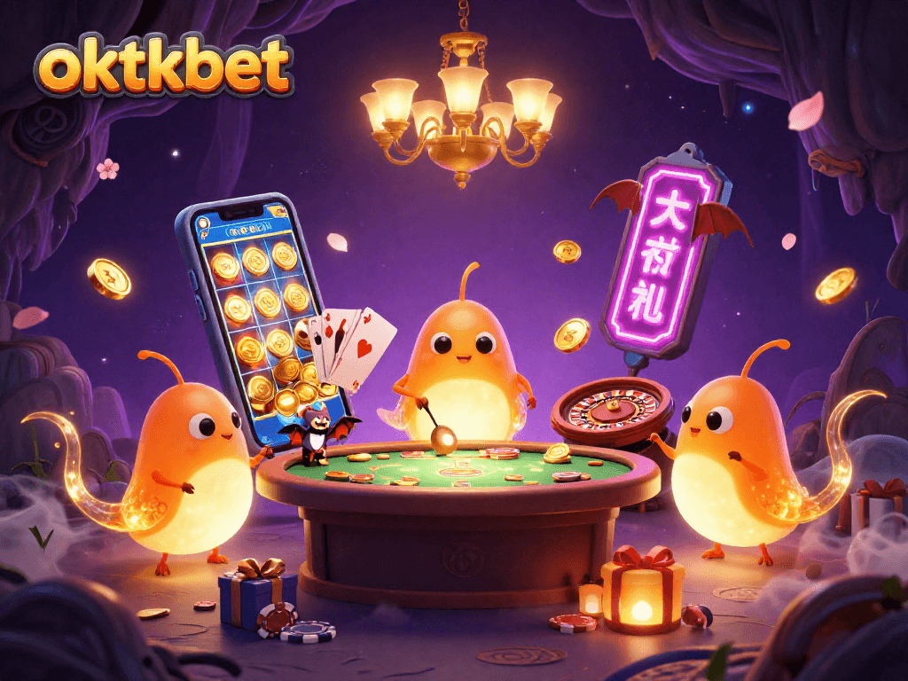 Experience exciting gaming adventures with oktkbet in this colorful cave casino scene.