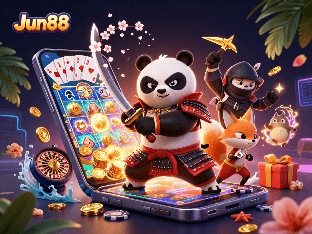 Spin to win at Jun88 with vibrant casino characters and exciting game elements!