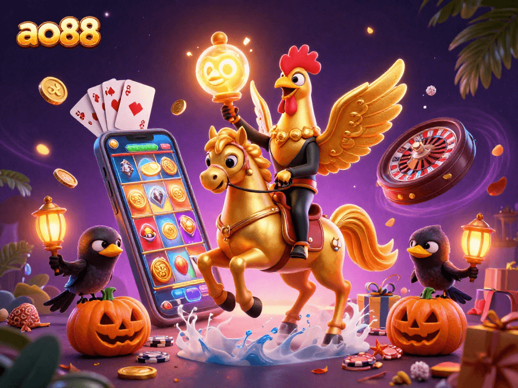 Experience the thrill at ao88 with our vibrant casino illustration featuring dynamic gaming action.