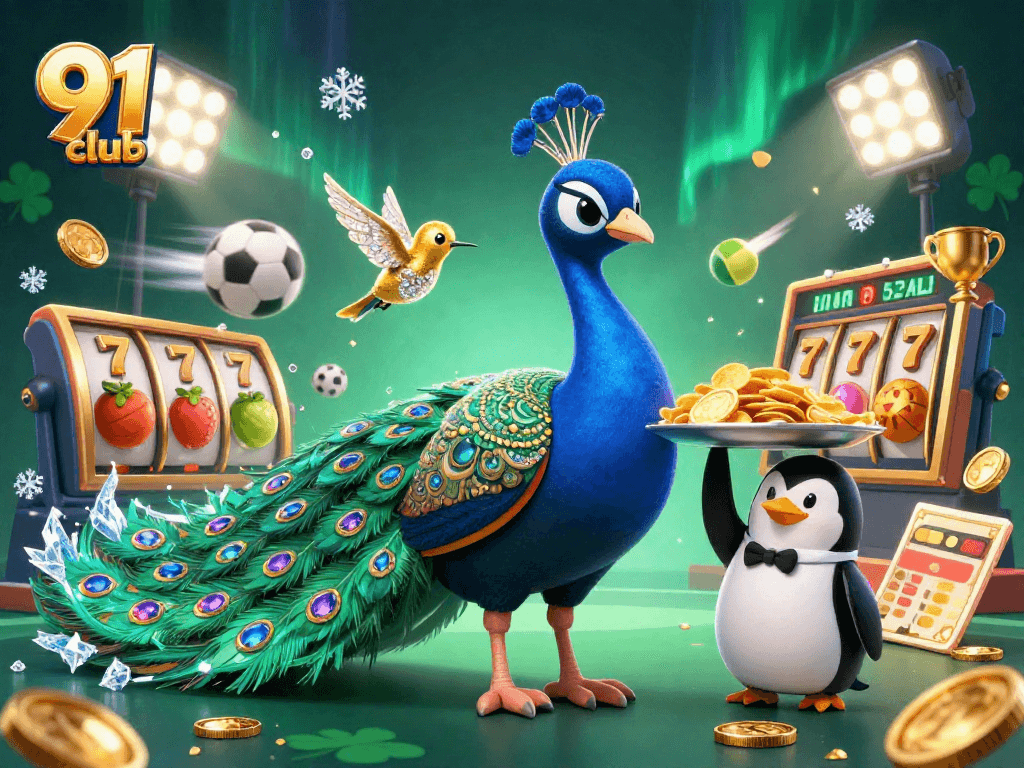 Engage with gaming thrills at 91 club, featuring vibrant characters and dynamic casino elements.
