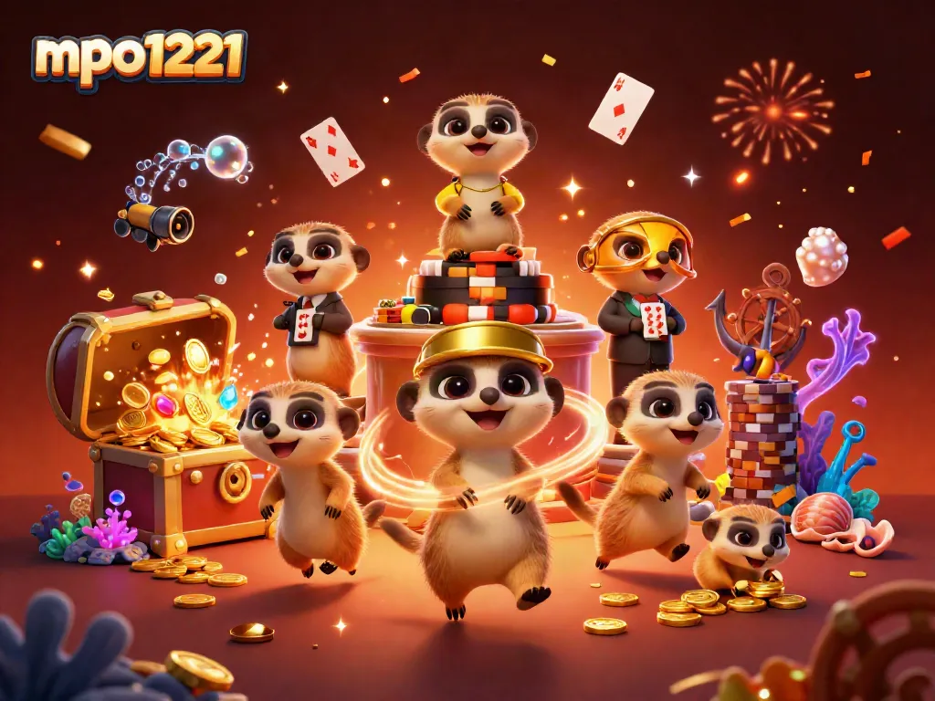Experience the vibrant fun of mpo1221 as colorful meerkats manage an exciting casino.