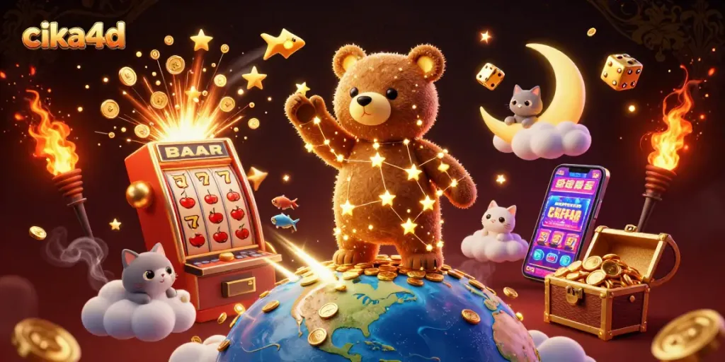 Experience thrilling gaming with cika4d's 3D jackpot explosion of coins from dynamic casino elements.