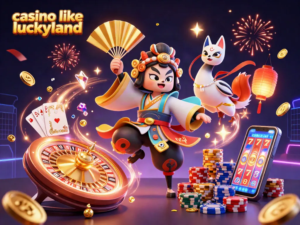 Play at casino like luckyland with dynamic characters, coins, and gaming elements all around