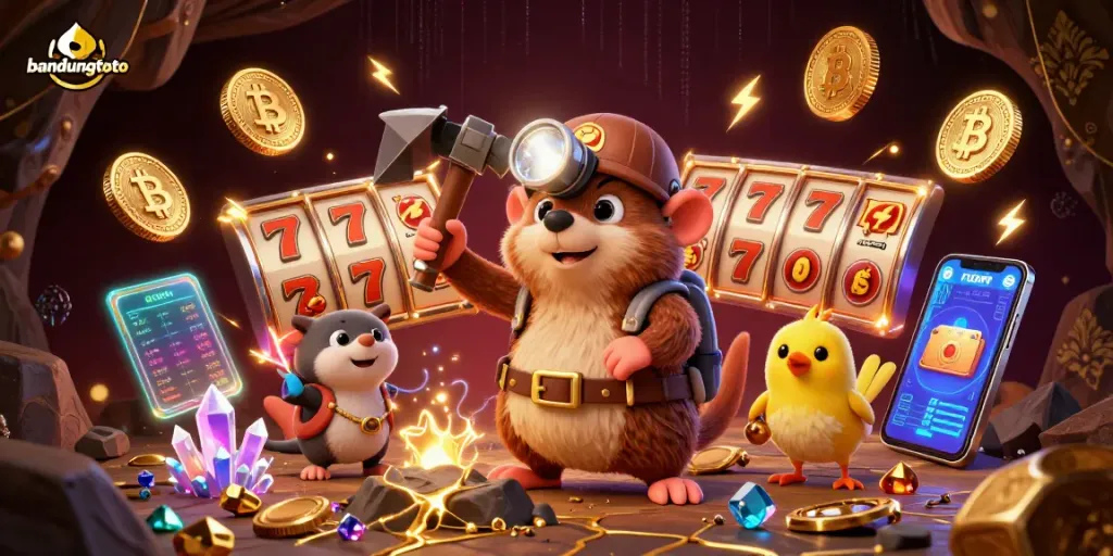 Engage with the vibrant world of bandungtoto featuring a treasure hunter mole in a dynamic gambling scene.