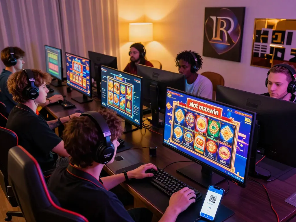 Exciting online gaming scene showcasing players engaged with 'slot maxwin' games and QRIS transactions for a seamless experience.