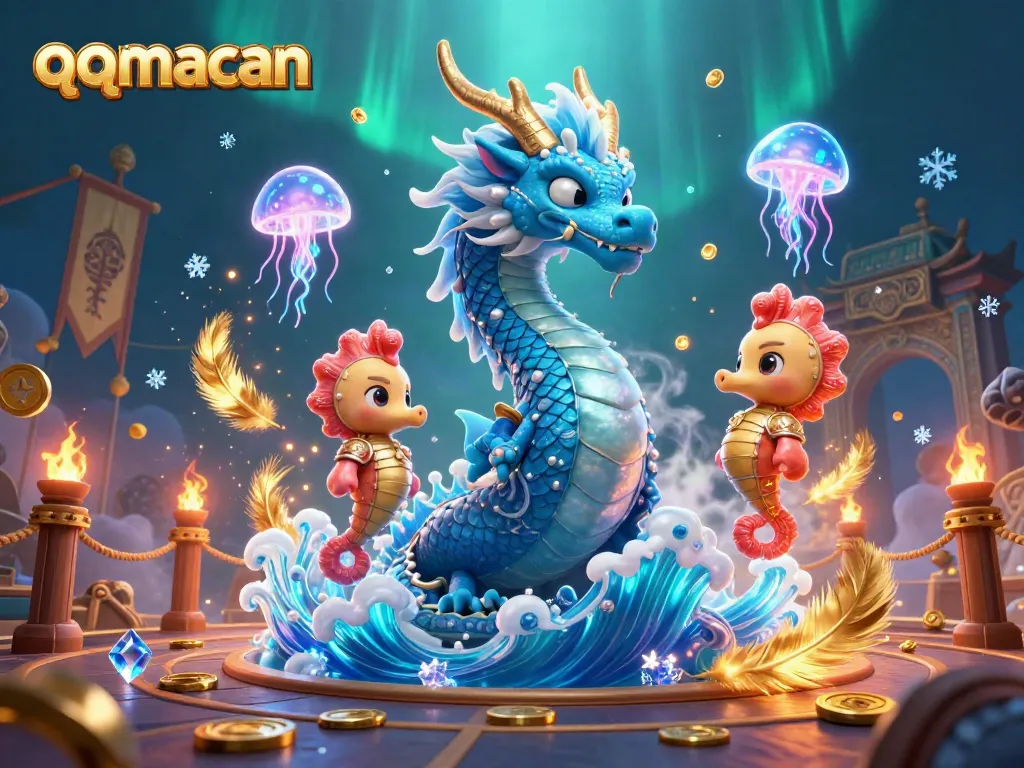 Engage in thrilling gameplay at qqmacan with an azure water dragon and seahorse knight in a vibrant digital scene.