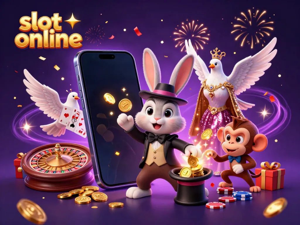 Experience winning excitement with slot online as a magician rabbit pulls treasures in a vibrant 3D illustration.