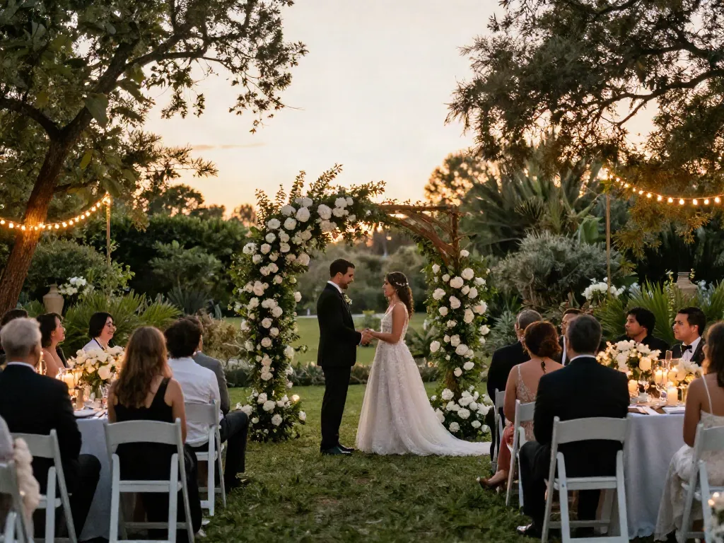 Event rentals enhance beautiful outdoor weddings with elegant decorations.