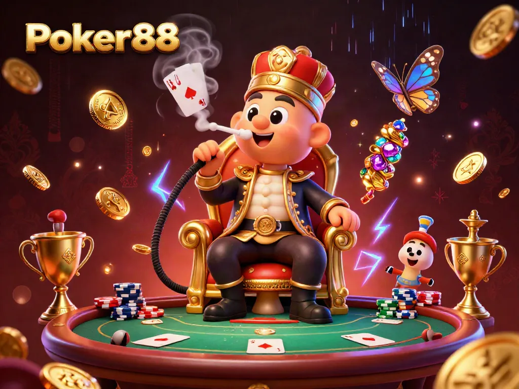 Experience thrilling poker action with Poker88's vibrant illustration featuring a whimsical caterpillar sultan.