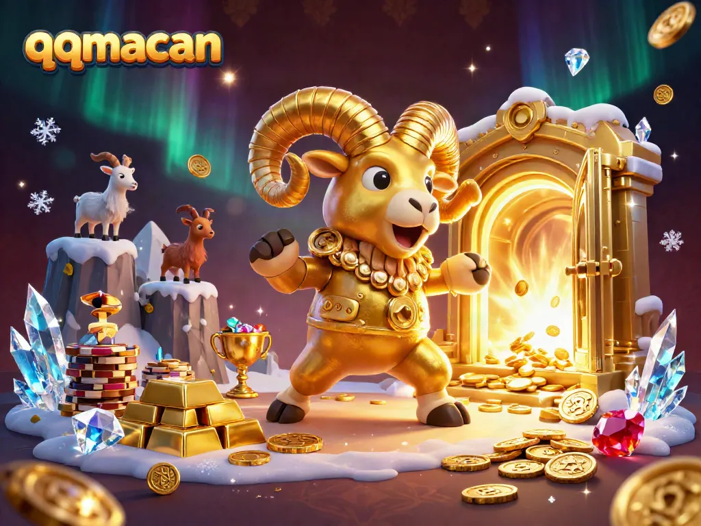 qqmacan unleashes a thrilling online gaming adventure with a golden ram charging past treasure vaults.