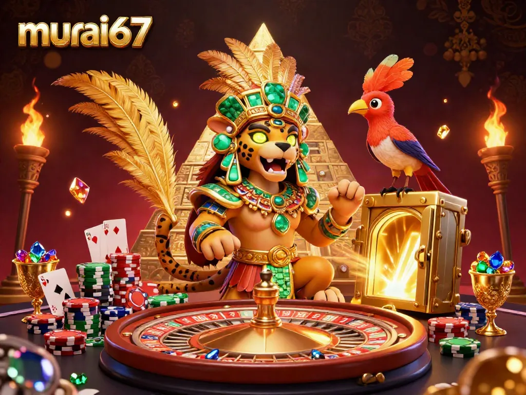 Experience the thrill of murai67 with this vibrant 3D live casino illustration featuring stunning gold elements.