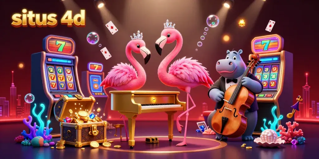 Experience the excitement of situs 4d with a bustling casino scene featuring dynamic characters and vibrant game elements.