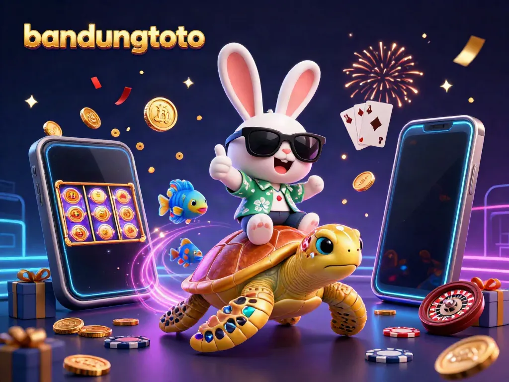 BANDUNGTOTO brings fun alive with gaming action and cheerful characters in a colorful casino-themed scene