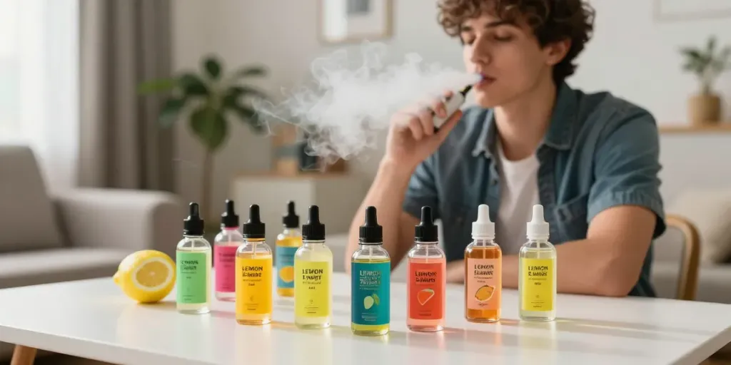 Enjoying lemon twist e liquid vapor in a cozy home setting.