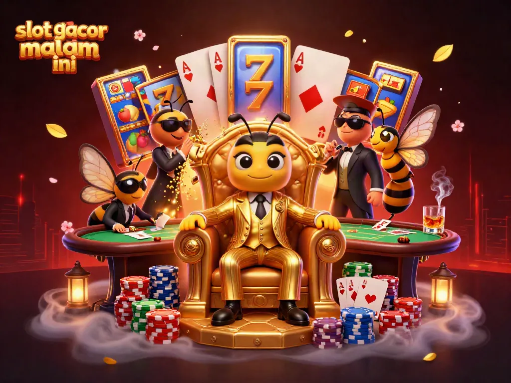 Experience the thrill of slot gacor malam ini, as illustrated in a vibrant 3D casino scene.