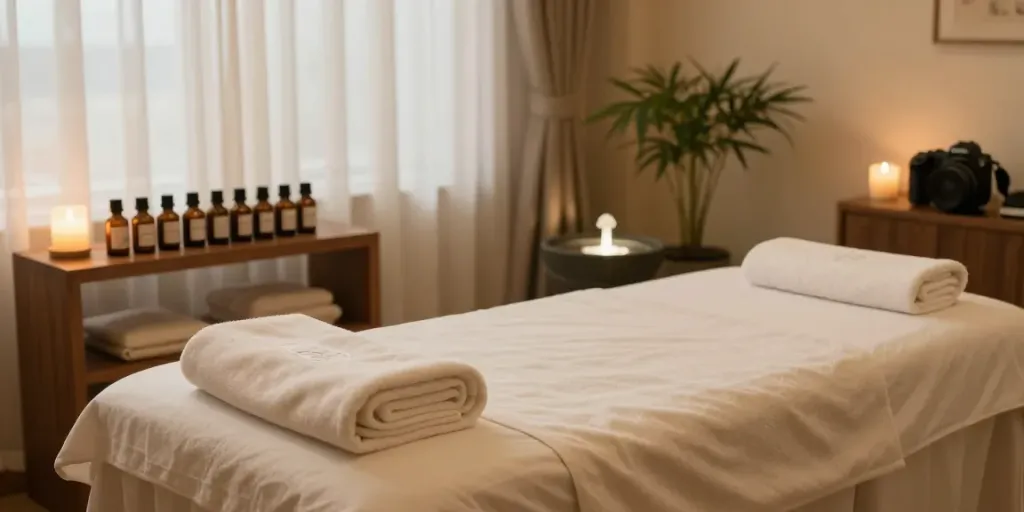 Experience relaxation with 분당출장마사지 in a tranquil spa setting featuring a serene massage table and calming atmosphere.