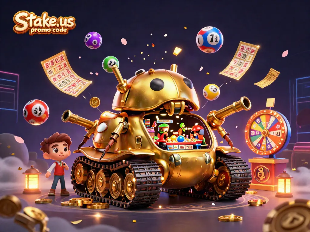 Claim free coins with the latest stake.us promo code in this exciting casino illustration.