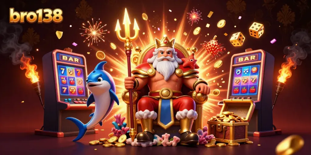 Experience thrilling gameplay at bro138 with vibrant 3D illustrations of casino elements and characters.