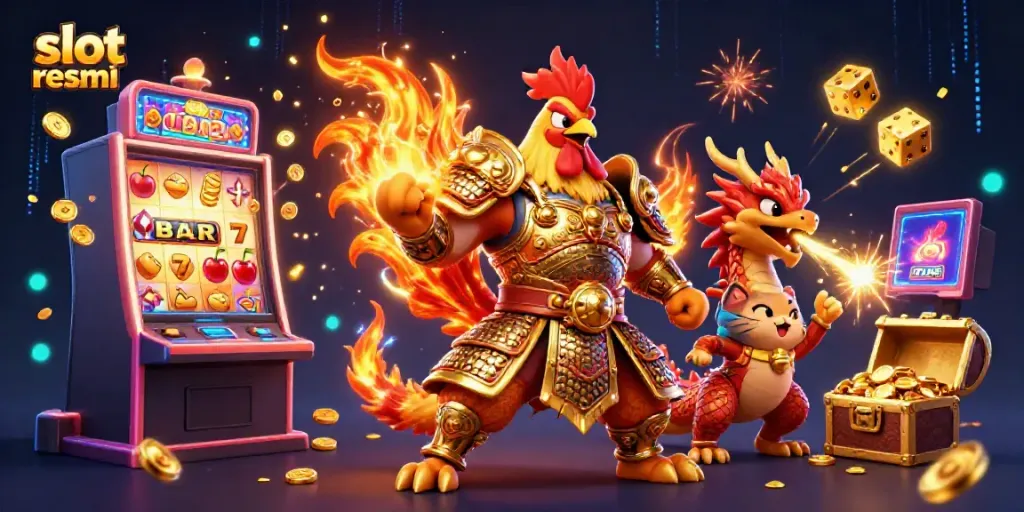 Experience the thrilling jackpot excitement in this vibrant 'slot resmi' illustration with dynamic characters and casino elements.