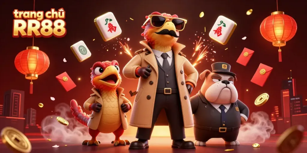 Engage in thrilling visuals at trang chủ RR88 with dynamic 3D characters in a bustling casino scene.