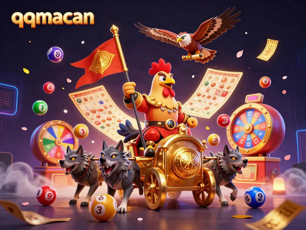 Experience the excitement of qqmacan in a vibrant casino scene with dynamic lottery elements.