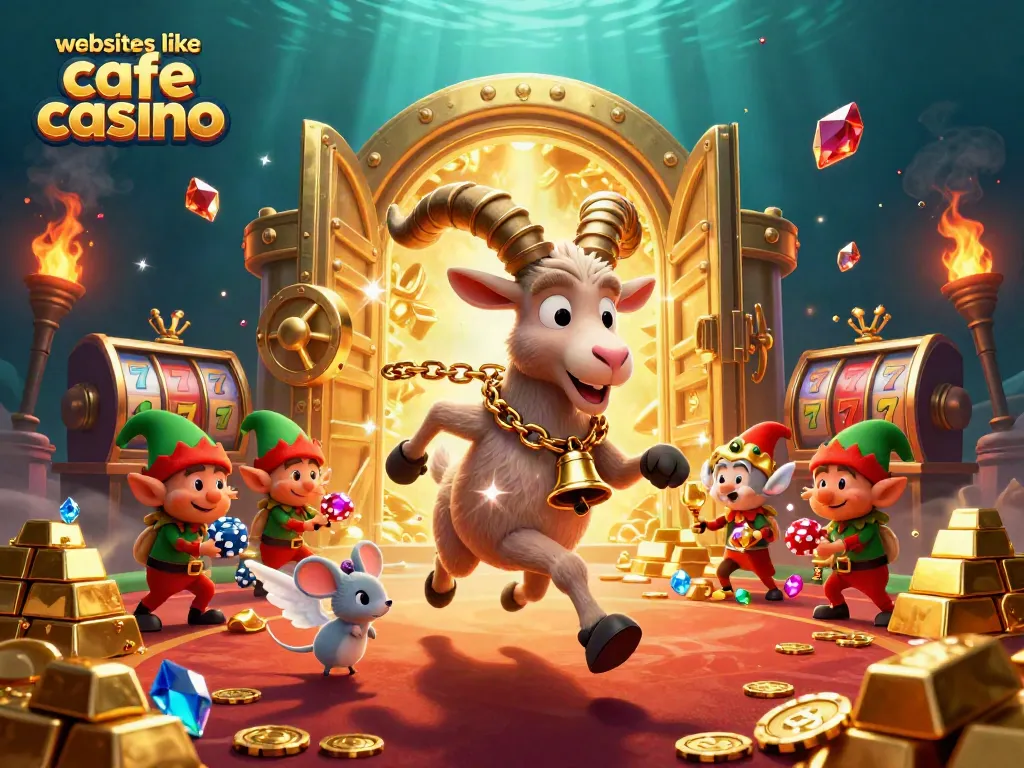 Engage with websites like cafe casino amidst festive chaos in this animated casino scene.