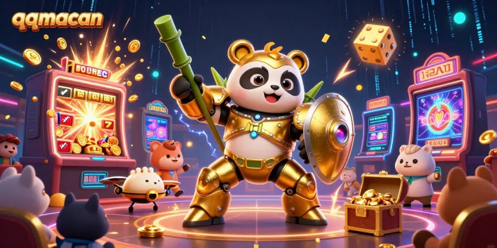 Engage in thrilling casino action with qqmacan's colorful slot machine and dynamic characters.