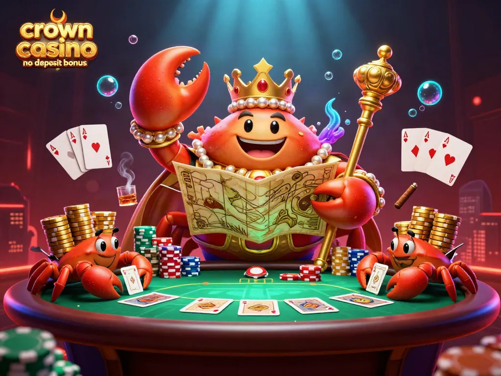 Claim your crown coins casino no deposit bonus with a golden crab emperor and poker action!