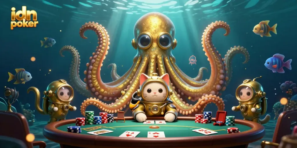 Menyaksikan keseruan bermain idn poker dengan ilustrasi 3D dari karakter unik dan elemen judi di laut