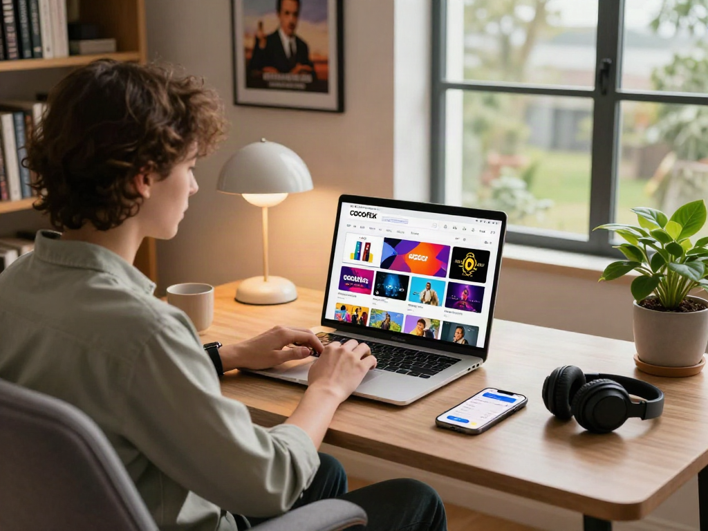 cocoflix streaming environment with a cozy home office setup