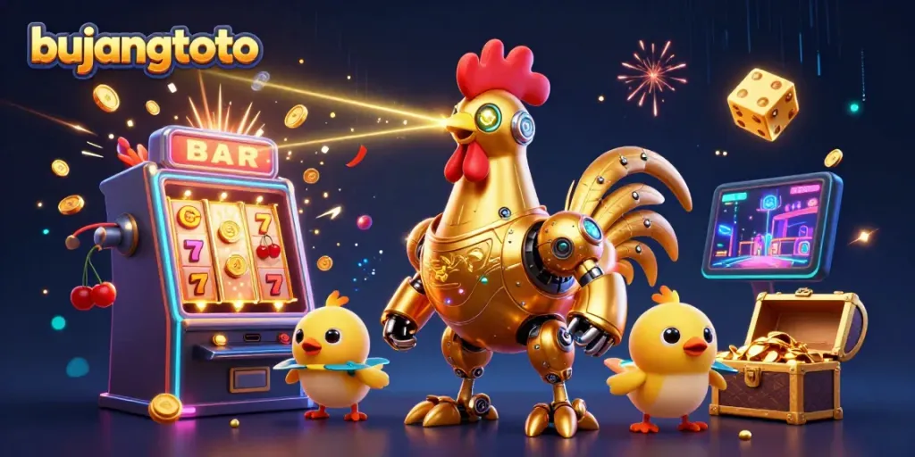 Experience excitement at Bujangtoto with a delightful slot machine jackpot scene.