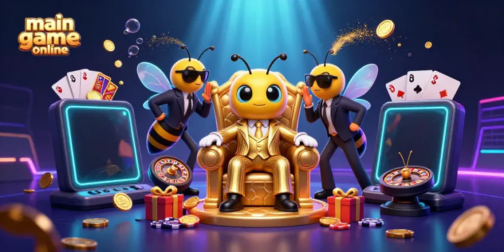 Engage in main game online adventures surrounded by vibrant casino elements and characters.