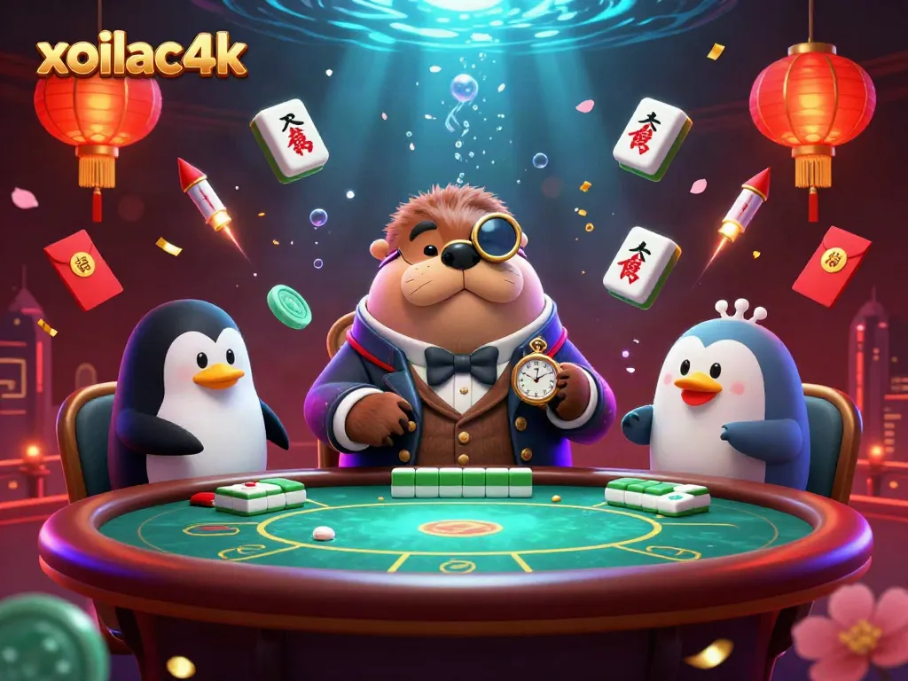 Experience online gaming with xoilac4k as a jolly walrus plays poker in a vibrant underwater scene.