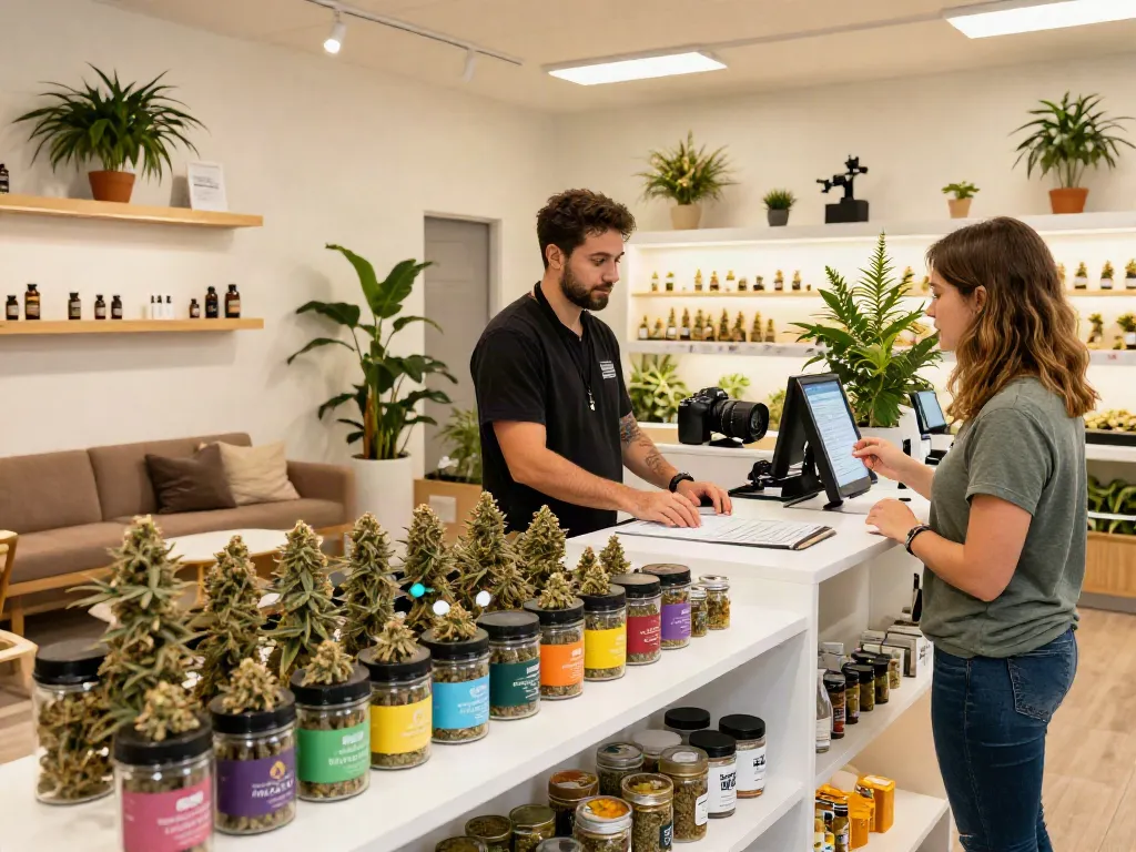 Alien Labs Biskanté strains displayed in a welcoming cannabis retail space.