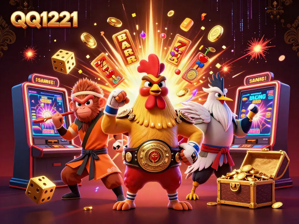 Engage with QQ1221 through a vivid 3D illustration of martial arts and casino excitement.