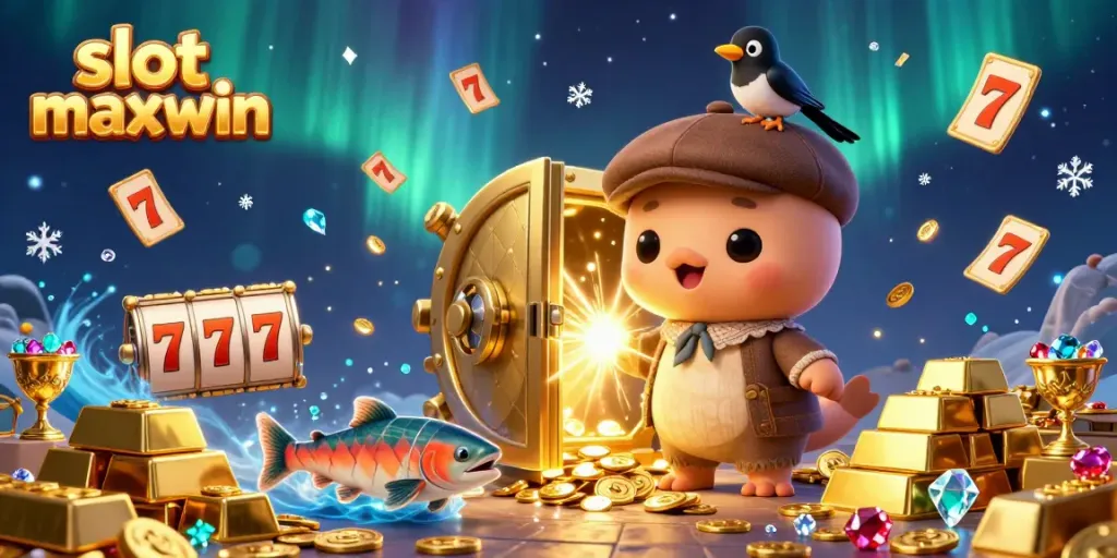 Spin and win with slot maxwin, featuring Nessie and treasure in a vibrant casino scene.