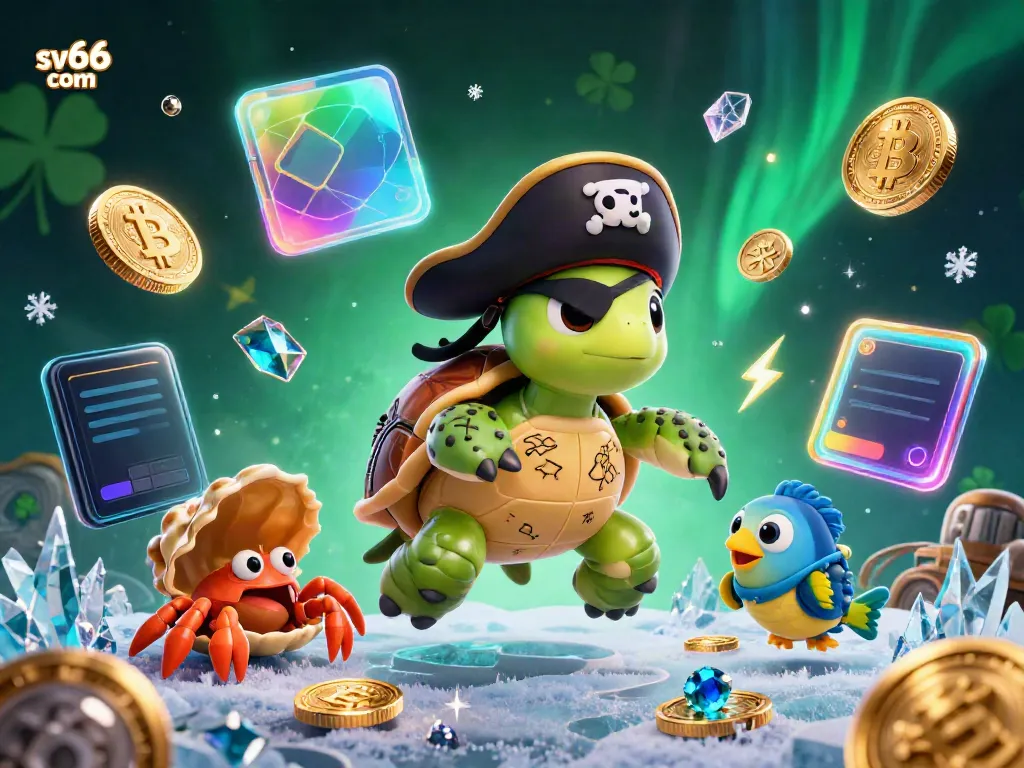 Experience thrilling adventures at sv66 com with playful casino characters surrounded by crypto elements and treasures.