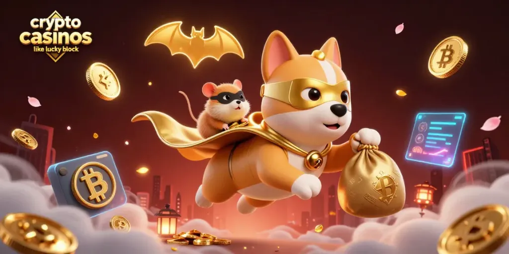 Experience the thrill of crypto casinos like Lucky Block with a heroic dog in action!