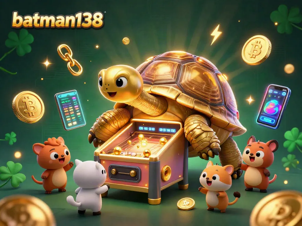 Experience the thrills of batman138 with a casino game scene featuring crypto coins and a unique tortoise!