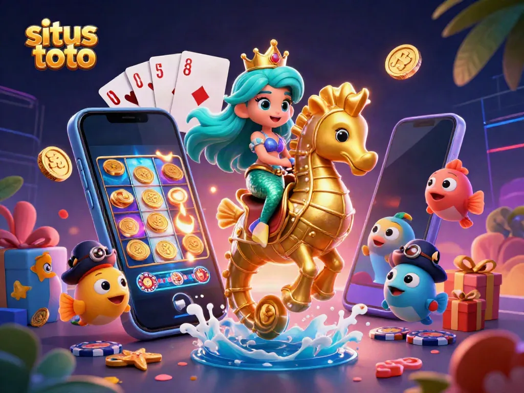 Experience the excitement of situs toto with a vibrant 3D casino scene featuring a mermaid and giant seahorse.