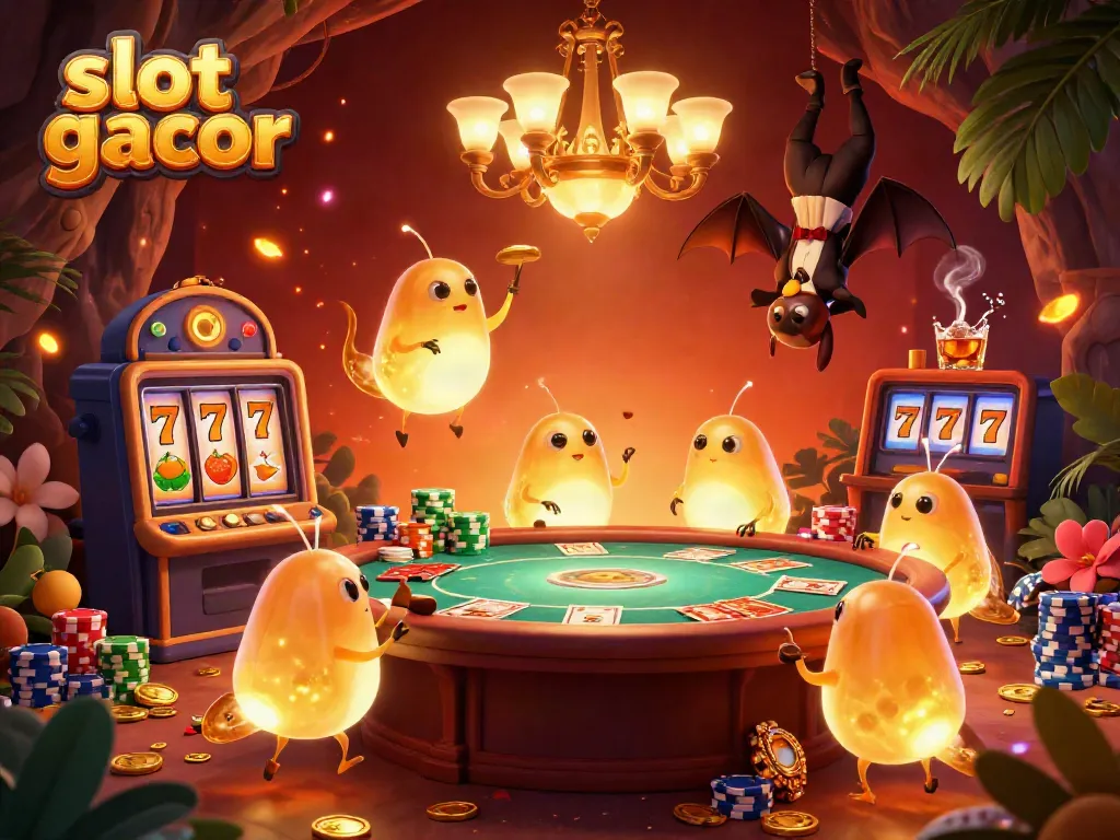 Experience the thrill of slot gacor with vibrant glowworms lighting up a mystical cave casino.