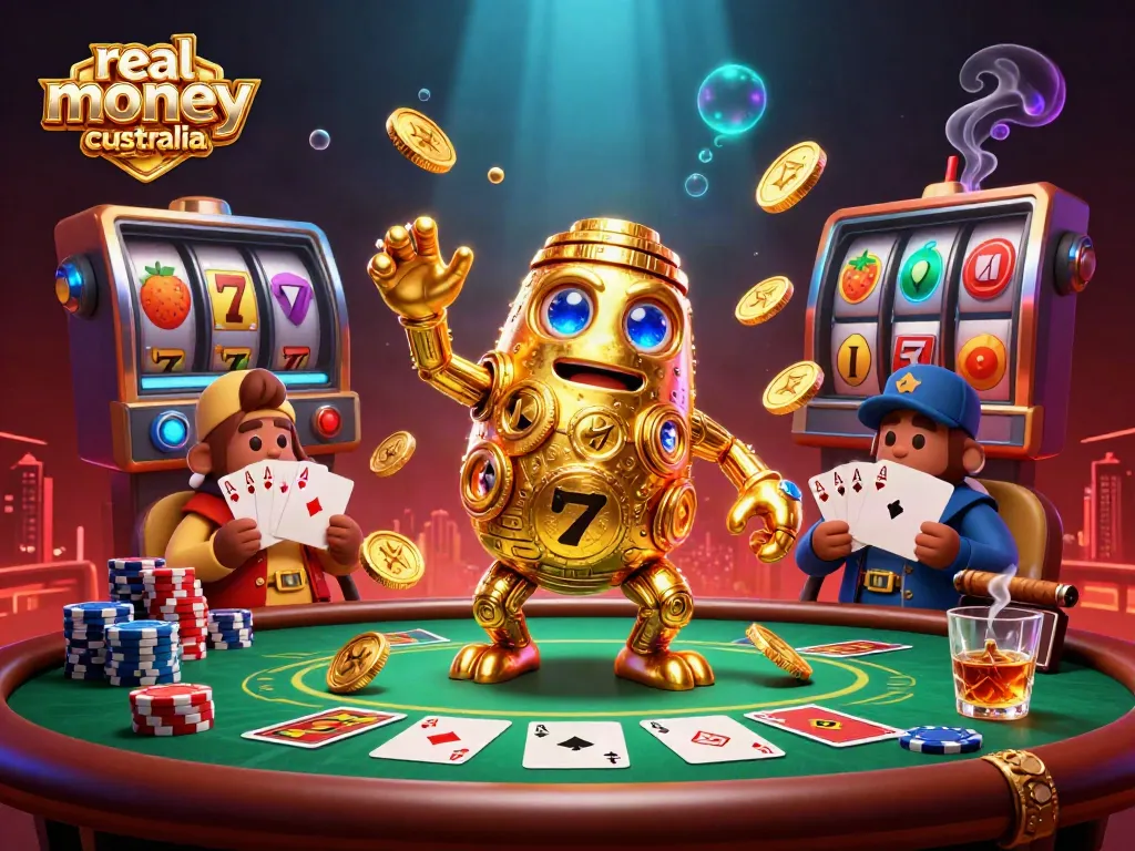 Experience thrilling gaming at real money casinos Australia with our dynamic 3D casino scene filled with winning elements.