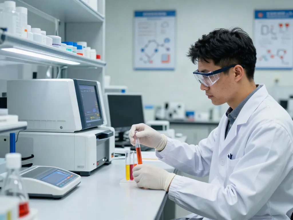 GHK-Cu copper peptide for sale analysis in a laboratory by a researcher.