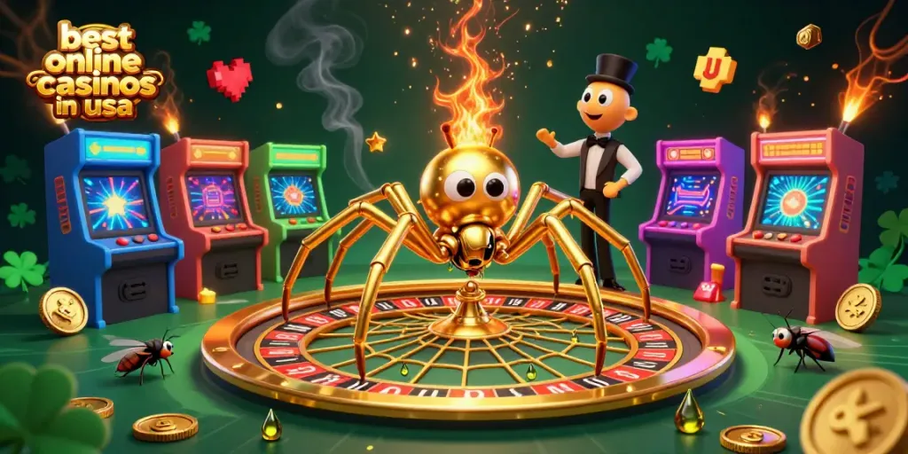 Experience the magic of the best online casinos in usa with a playful 3D scene of gaming characters.
