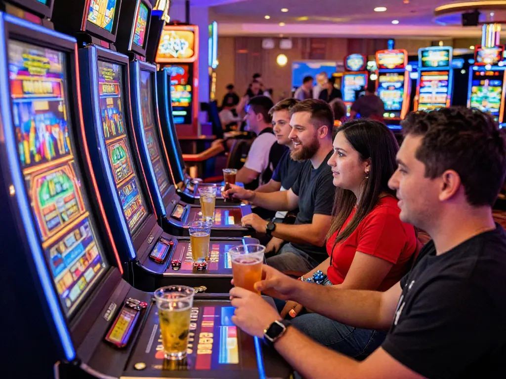 Exciting scene of players at a slot machine enjoying their gaming experience.