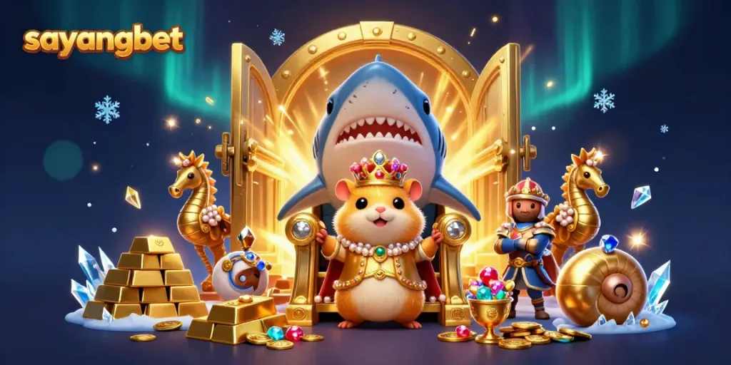 Experience winning excitement with sayangbet's charming gaming scene featuring unique characters and treasure.