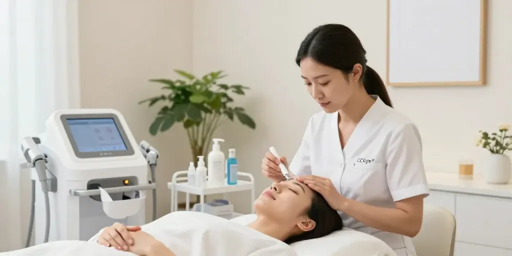 Eyes treatment with CCeye® for effective Augenringe entfernen in a professional beauty room
