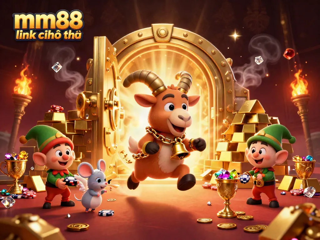 Experience the thrill of mm88 link chính thức in this vibrant 3D casino scene, filled with lively characters and treasures.