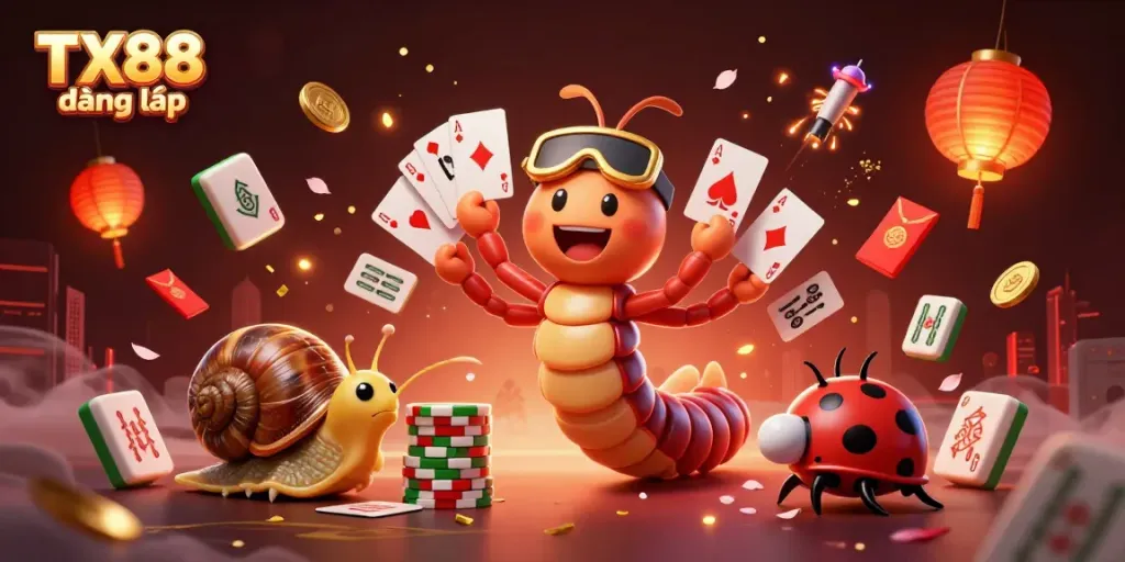 Experience excitement with TX88 đăng nhập, featuring a lively dealer and vibrant casino elements.
